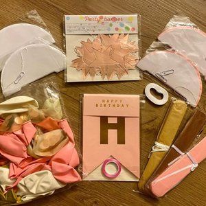 NEW 32Pcs Pink Gold Birthday Decorations with Star Garland Banner Honeycomb Ball